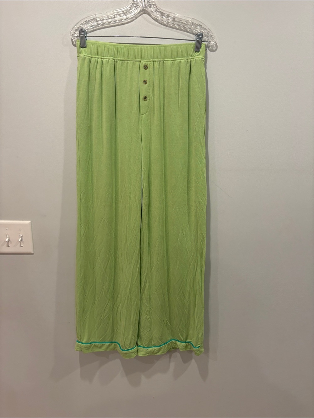 Anthropologie Lime Green Wide-Leg Lounge Pants with Button Detail